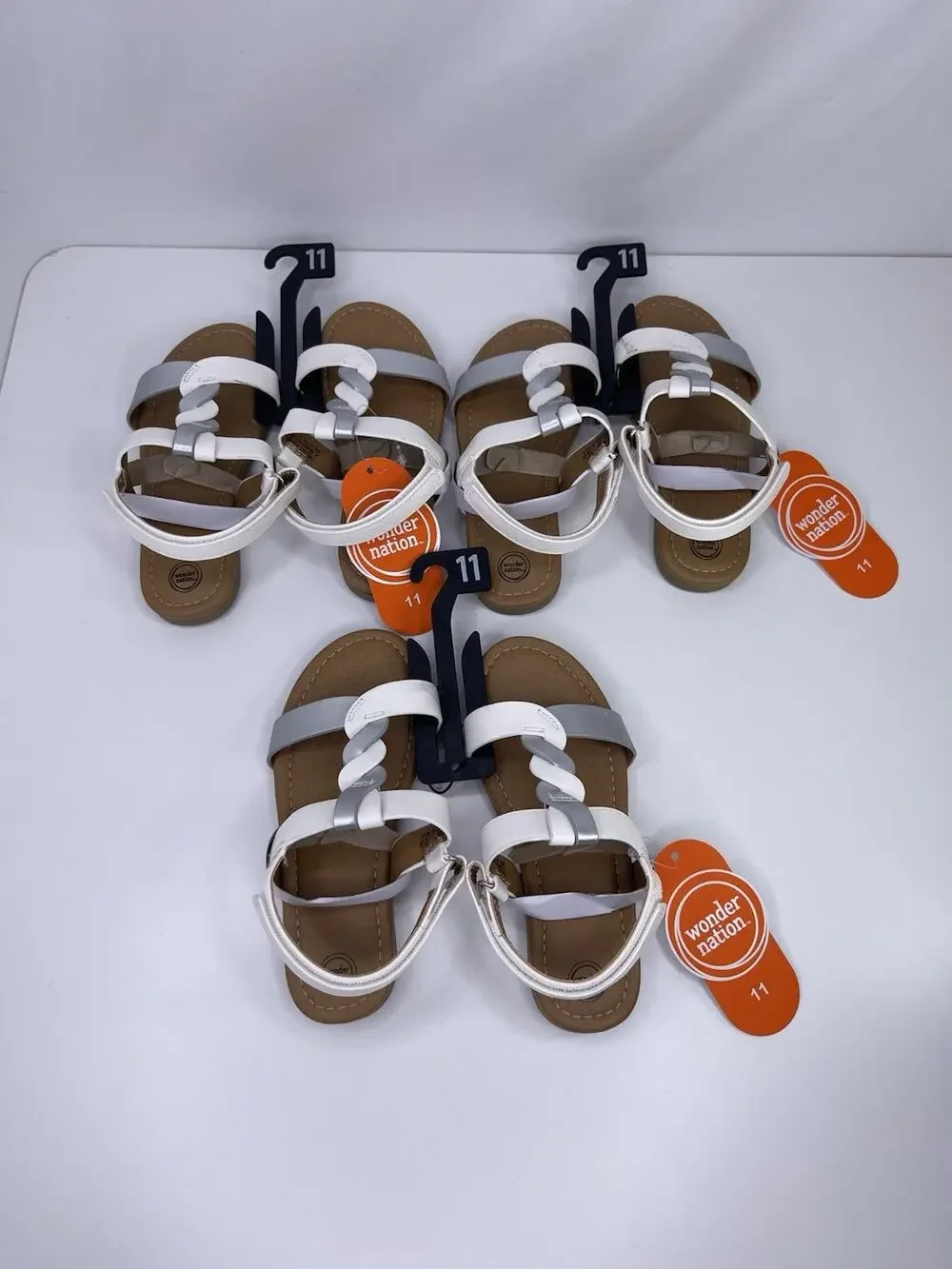 Wonder Nation Girls Braid Sandals Size 11 Color White /Silver New With Tag